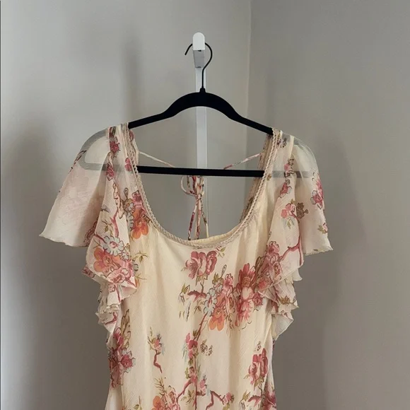 Free People Love To Love Mini Dress Flowy Floral Sheer Ruffle Dress Size Medium - Picture 5 of 6